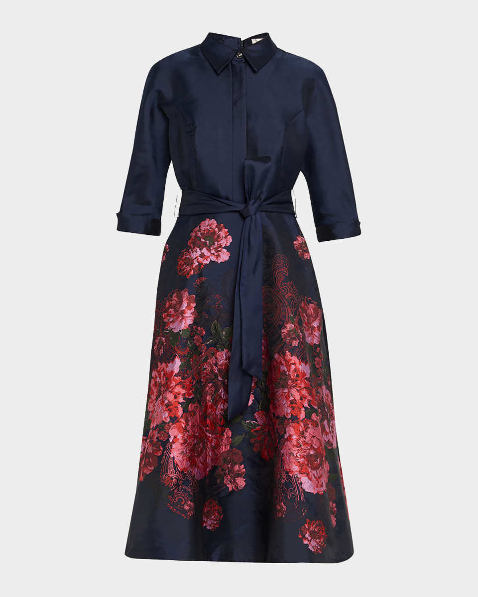 Floral Paisley Jacquard Midi Shirtdress